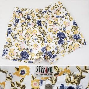90s Vintage High Waist Jean Shorts Floral Steffano 29 30 Coastal Boho Preppy